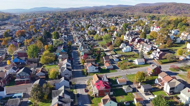 PENNSYLVANIA - 11.10.2025 - Great aerial footage moving over a residential area of Altoona, Pennsylvania.