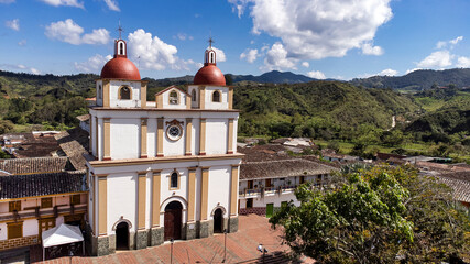 Carolina del Principe, Antioquia - Colombia. December 29, 2025. Catholic church, located in the town's main park.