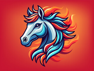 Horse head with flowing fiery mane in vibrant colors. Dynamic modern design symbolizing strength, freedom, speed and energy, perfect for logos, prints and branding. Horse symbol 2026. Chinese new year © Nataliia
