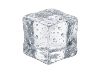Single clear ice cube with visible air bubbles, studio-lit on a transparent background in an isolated product-style photo