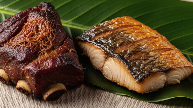 Smoked Pork Rib And Fish Curanto On Rustic Nalca Leaf
