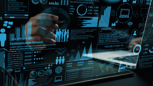 Dynamic visual representation of a communication network showcasing various data metrics, statistics, and interactive charts ideal for technology and digital environments. Cipher