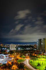 Obraz premium Ribeirão Preto, Brazil. Storm over the city at night, lightning and urban park during the New Year's Eve celebrations.