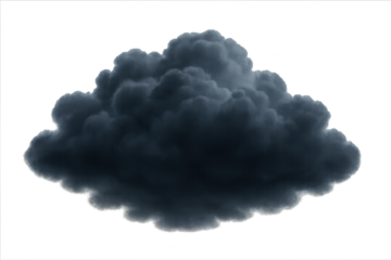 Dark storm cloud isolated on a transparent background, dense billowy cumulonimbus-like formation with layered, shadowed texture suggesting heavy, ominous weather