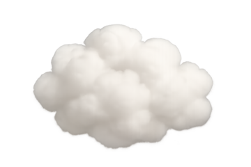 Isolated fluffy white cumulus cloud on a transparent background, soft realistic puff suitable as a sky element, clipart, or decorative design asset