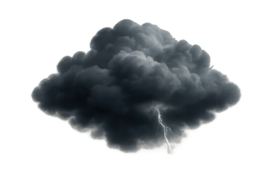 Dark storm cloud with a single lightning bolt isolated on a transparent background, dramatic thundercloud illustration - Powered by Adobe