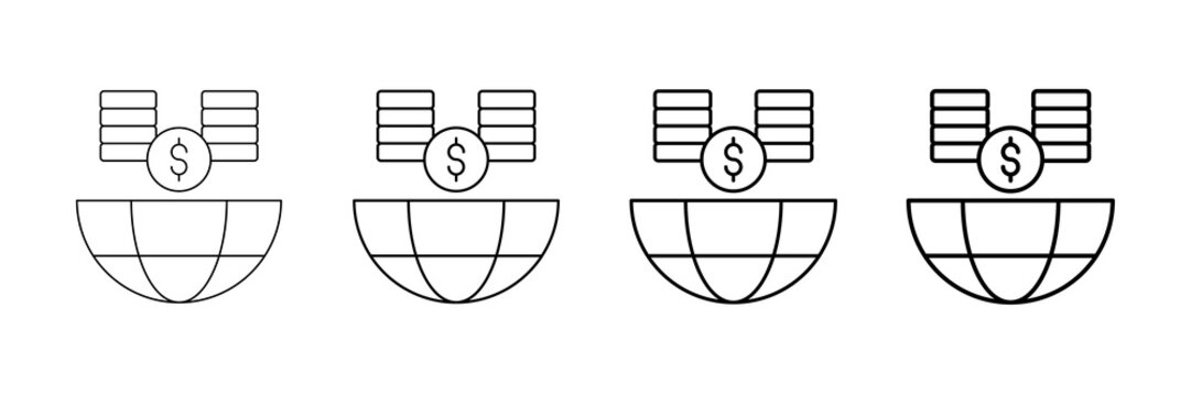 Global Economy Icons Vector Set In Different Stroke Line Style