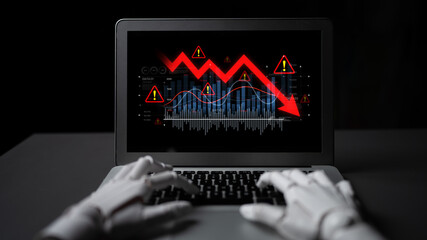 AI visualizes economic caution with smart graphs, alert icons, and data trend analysis, helping businesses respond to financial instability and risk. Artificial intelligence spline