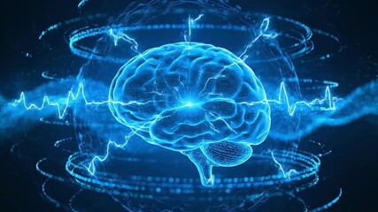Digital Brain Activity with AI Loop and Neon Waves - Powered by Adobe