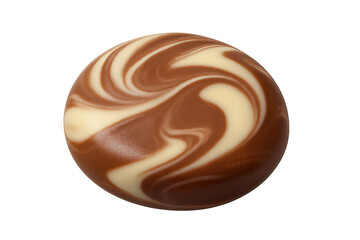 Obraz premium Round marbled milk and white chocolate bonbon with glossy swirl pattern on a transparent background