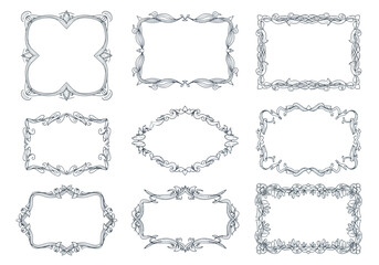 Elegant Vintage Frames Vector Set, Hand Drawn Ornate Decorative Borders Collection