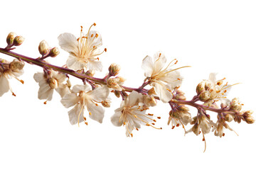 Cherry Blossom Branch on White Background