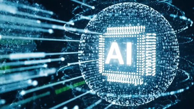 AI Technology Concept - Futuristic Data Flow and Processing.