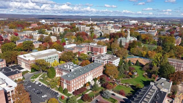 PENNSYLVANIA - 11.10.2025 - Strong aerial footage moving over Penn State University.