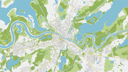 Obraz premium A map of a city with a winding river and green areas