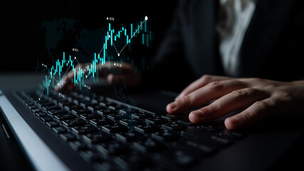 Stock market analysis with candlestick chart and price movement trend line, highlighting global financial trends, stock trading, and investment strategy insights Latch