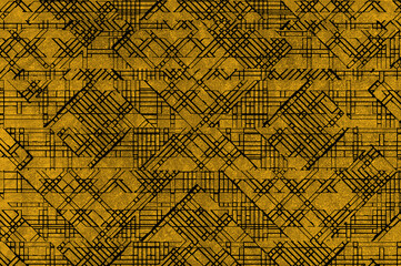 古代の建物の壁に黒の色で描かれた幾何学的で不思議な柄の模様の装飾をイメージしてデザインした背景、壁紙、テクスチャ