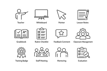 Education icons for teaching and classroom management tools
