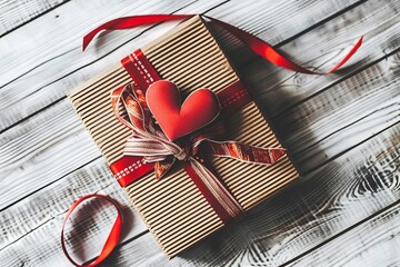 Romantic Gift Idea for Her This Valentine Cardboard Present Wrapped with Ribbon and Heart
