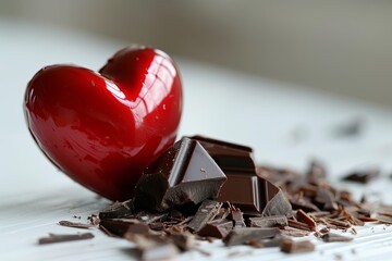 Romantic Still Life with Luxurious Red Heart and Rich Dark Chocolate for Sweet Celebrations