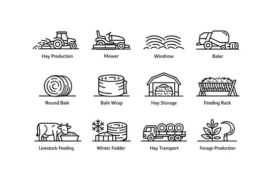 Agricultural equipment and processes for hay and forage production