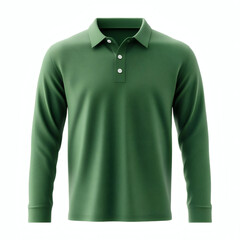 Plain green long sleeve performance polo shirt 3D mockup showcasing front view for apparel design presentation on white background