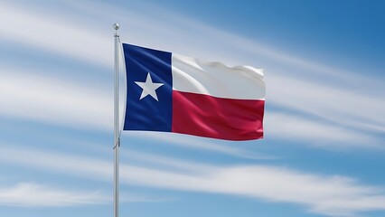 The flag of texas waving in the wind against a blue sky