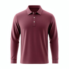 Plain maroon long sleeve performance polo shirt 3D mockup showcasing front view for apparel design presentation on white background