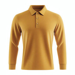 Plain mustard long sleeve performance polo shirt 3D mockup showcasing front view for apparel design presentation on white background