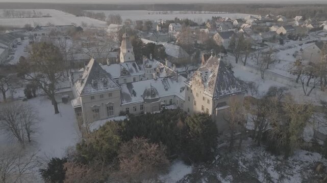 winter castle drone shot d-log