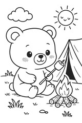 Obraz premium teddy bear camping in the wild forest