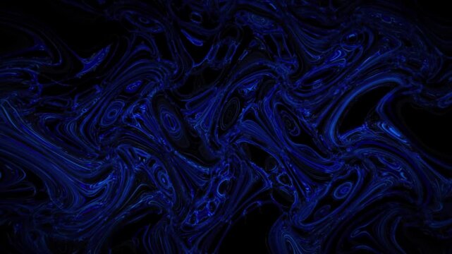 Abstract deep blue liquid marble flowing waves moving through dark space creating hypnotic psychedelic motion background with trippy aesthetic textures