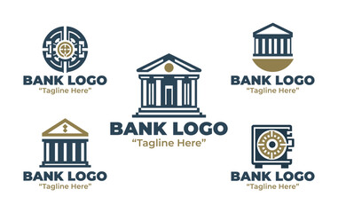 Fototapeta premium 5 Bank Logo Set Modern Minimalist Financial Institution Collection
