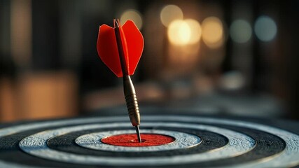 A dart hits the bullseye with precision, symbolizing success and achievement in a professional setting. The image conveys focus, goal-oriented mindset, and motivation - Powered by Adobe