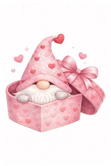 Gnome couple dancing with hearts, watercolor style, isolated on white background