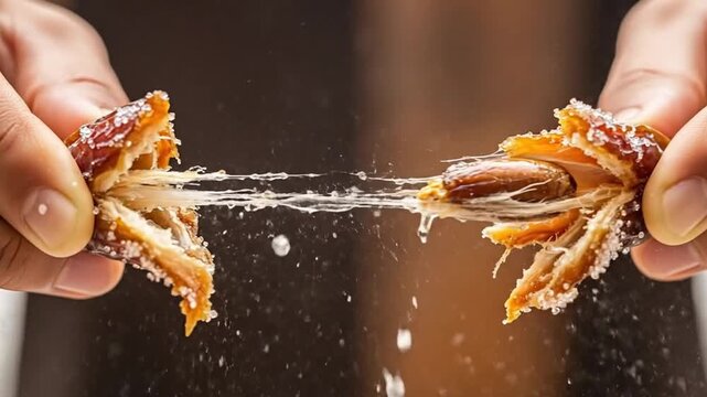 Breaking Open a Date Fruit - A Close-Up Look.