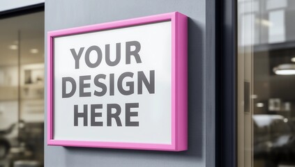 Modern shop sign mockup with bold pink frame