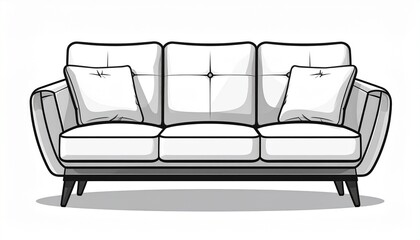 Stylish White Couch for Comfortable Living Room Space Furniture Illustration for Real Estate Catalog and Interior Design