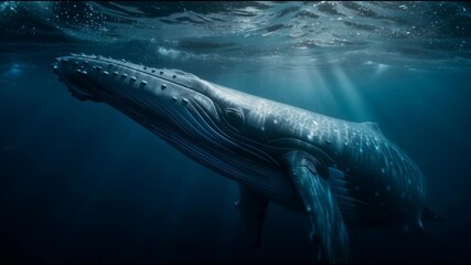 Humpback whale swimming gracefully in deep ocean waters, celebrating Whale Day awareness  
