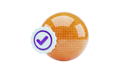 3D Render of Orange Sphere with Verified Checkmark Badge