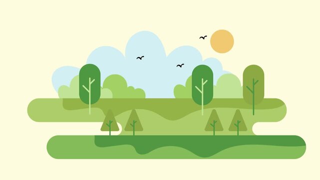 Green Nature Flat Landscape Park Animation Looping Video