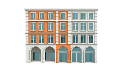 Fototapeta premium Three-Story Building with Arched Ground Floor and Orange Accents