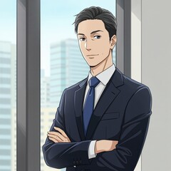 Confident Professional in Office: A sharp, professional individual exudes confidence, posed near a large window, conveying competence and determination.