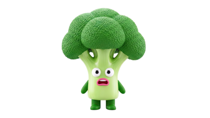 Cartoon Broccoli Character with Surprised Expression