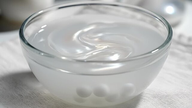 Water Pouring Into Bowl of White Tapioca Pearls for Boba Tea