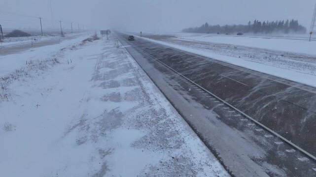 Winter Storm Hits Trans-Canada Hwy Near Winnipeg