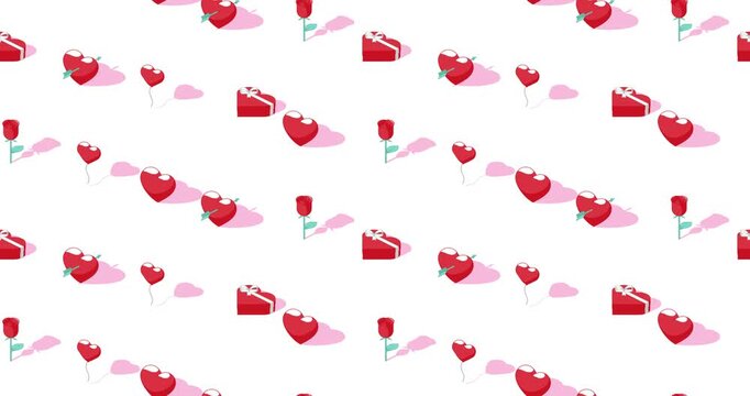 Simple seamless motion loop of Valentine's day icons on white background