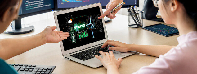 Fototapeta premium Computer Software Leading the Way in Green Business strategy and Sustainability, promoting sustainable growth. Discover business lead with sustainable, green innovations for a healthier planet. brisk