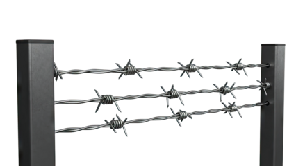 Barbed wire fence with metal posts