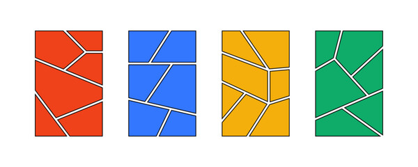 Bright comic book panel frame set. Pop art template grid page collection. 6 or 7 image collage moodboard layout pack. Vector picture mood board ideas. Storyboard design for photo, poster, manga mockup